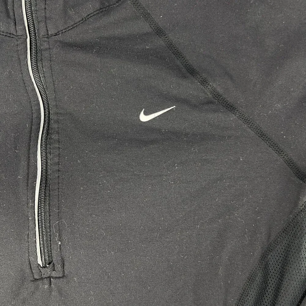 Nike Dri-Fit Top Women's Medium Black Nylon‎ Stretch Logo Raglan Sleeve 1/2 Zip